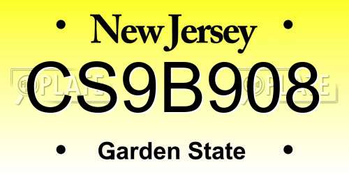 CS9B908 New Jersey License Plate