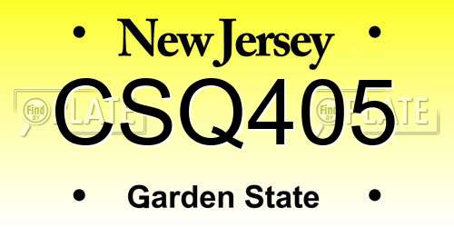 CSQ405 New Jersey License Plate