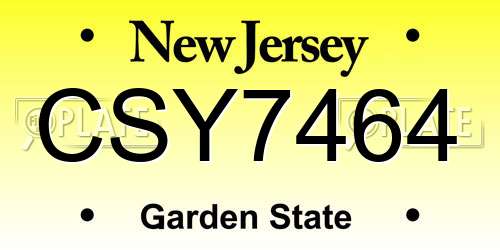 CSY7464 New Jersey License Plate
