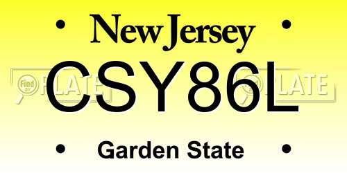 CSY86L New Jersey License Plate