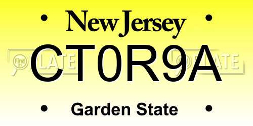 CT0R9A New Jersey License Plate
