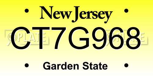 CT7G968 New Jersey License Plate
