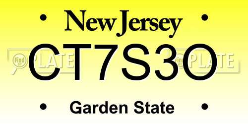 CT7S3O New Jersey License Plate