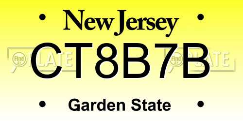 CT8B7B New Jersey License Plate