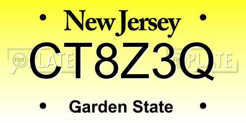 CT8Z3Q New Jersey License Plate