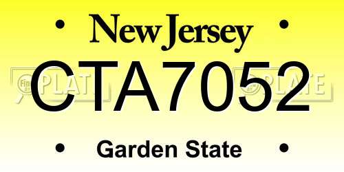 CTA7052 New Jersey License Plate