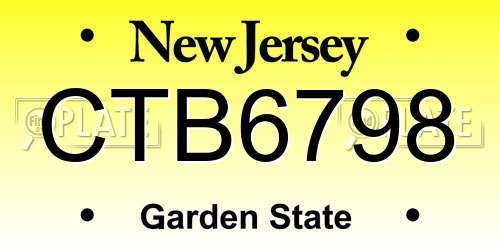 CTB6798 New Jersey License Plate