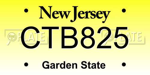 CTB825 New Jersey License Plate