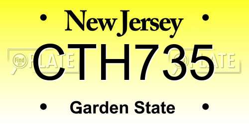 CTH735 New Jersey License Plate