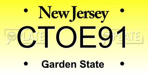 CTOE91 New Jersey License Plate