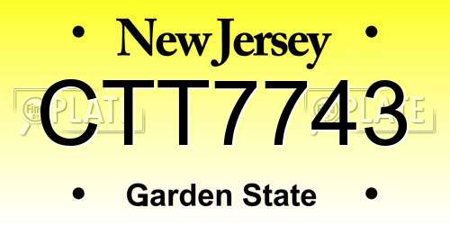 CTT7743 New Jersey License Plate
