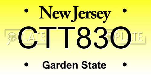 CTT83O New Jersey License Plate
