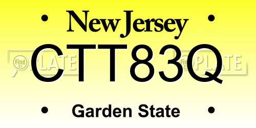CTT83Q New Jersey License Plate