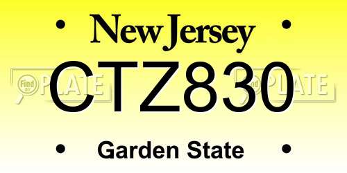 CTZ830 New Jersey License Plate
