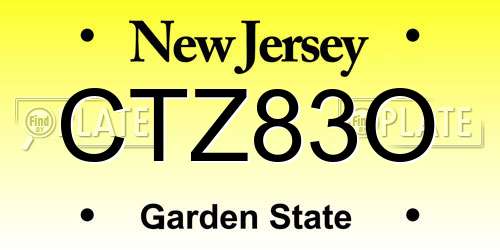 CTZ83O New Jersey License Plate