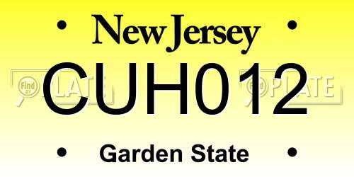CUH012 New Jersey License Plate