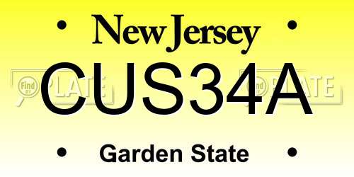 CUS34A New Jersey License Plate