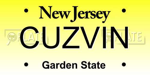 CUZVIN New Jersey License Plate