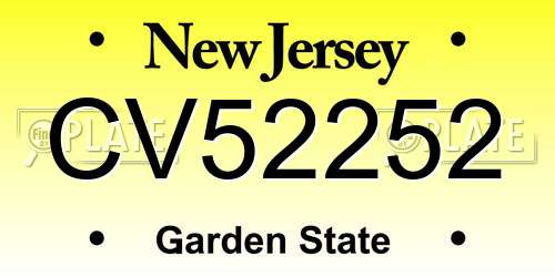 CV52252 New Jersey License Plate