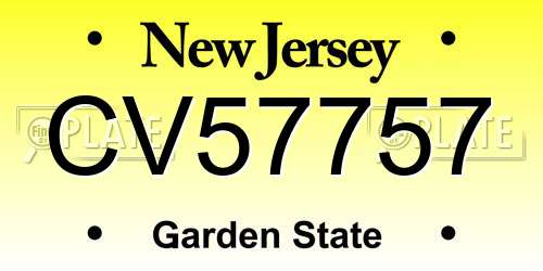 CV57757 New Jersey License Plate