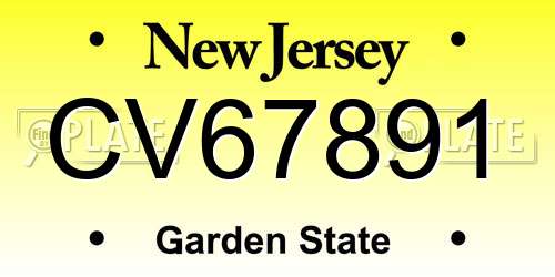 CV67891 New Jersey License Plate