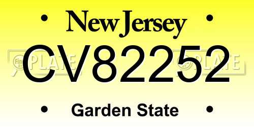 CV82252 New Jersey License Plate