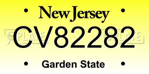 CV82282 New Jersey License Plate