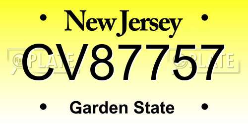 CV87757 New Jersey License Plate