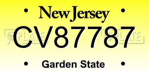CV87787 New Jersey License Plate