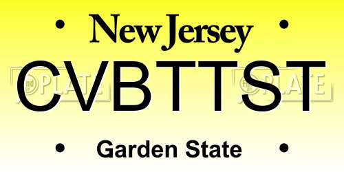 CVBTTST New Jersey License Plate