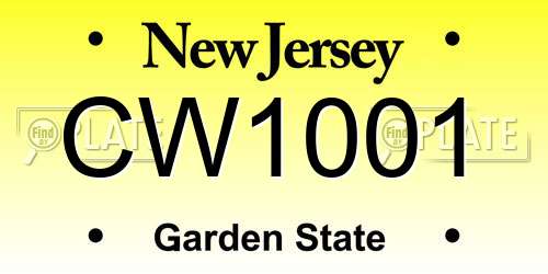 CW1001 New Jersey License Plate