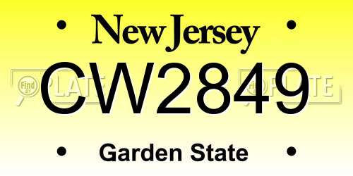 CW2849 New Jersey License Plate