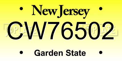 CW76502 New Jersey License Plate