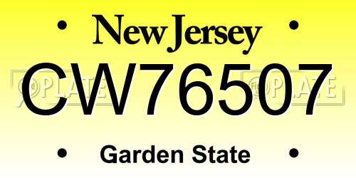 CW76507 New Jersey License Plate