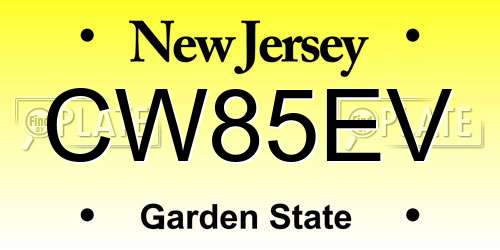 CW85EV New Jersey License Plate