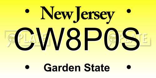 CW8P0S New Jersey License Plate