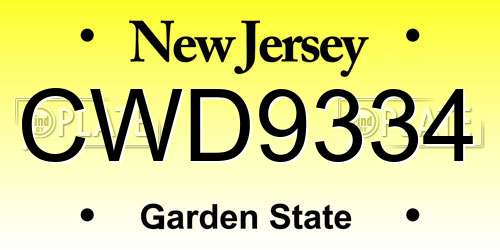 CWD9334 New Jersey License Plate