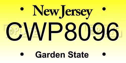 CWP8096 New Jersey License Plate