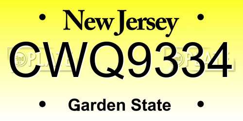 CWQ9334 New Jersey License Plate