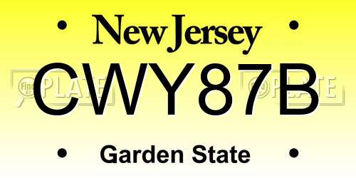 CWY87B New Jersey License Plate
