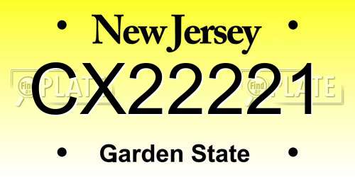 CX22221 New Jersey License Plate