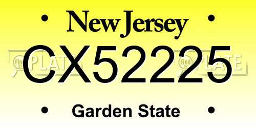 CX52225 New Jersey License Plate