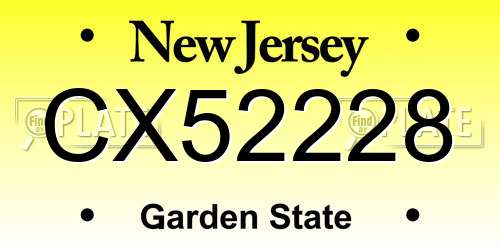 CX52228 New Jersey License Plate