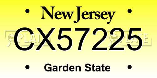 CX57225 New Jersey License Plate