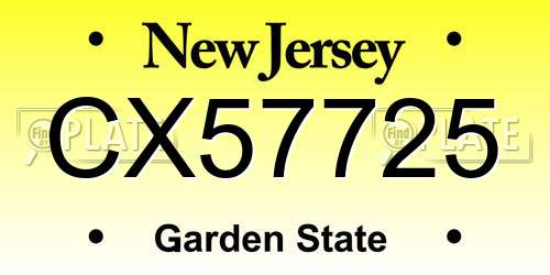 CX57725 New Jersey License Plate