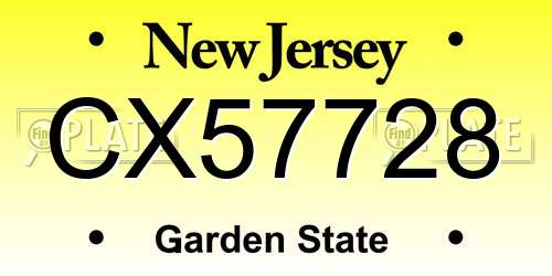 CX57728 New Jersey License Plate