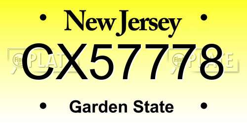 CX57778 New Jersey License Plate