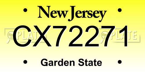 CX72271 New Jersey License Plate