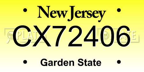 CX72406 New Jersey License Plate