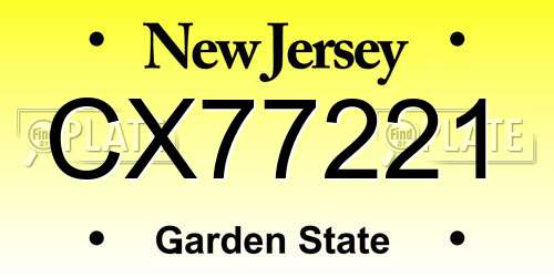 CX77221 New Jersey License Plate